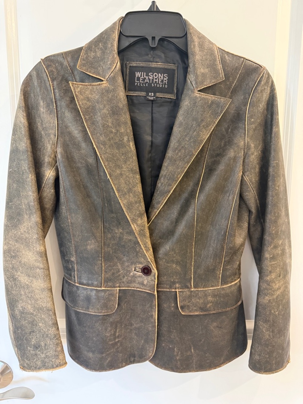 Wilsons Leather Women's Distressed Dark Brown Leather Blazer 100% leather
